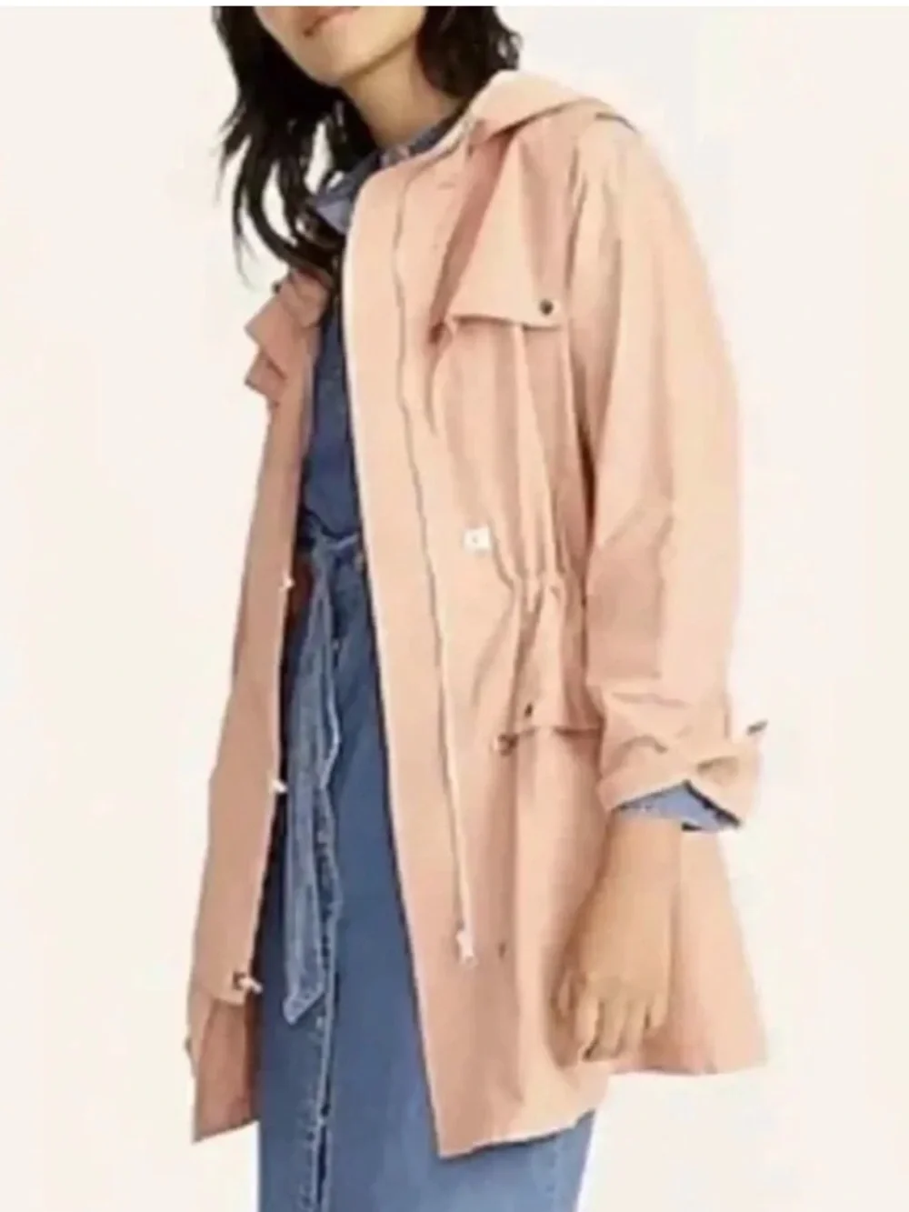 J Crew Perfect Lightweight Jacket beige Hooded Rain Utility Coat Womens XL